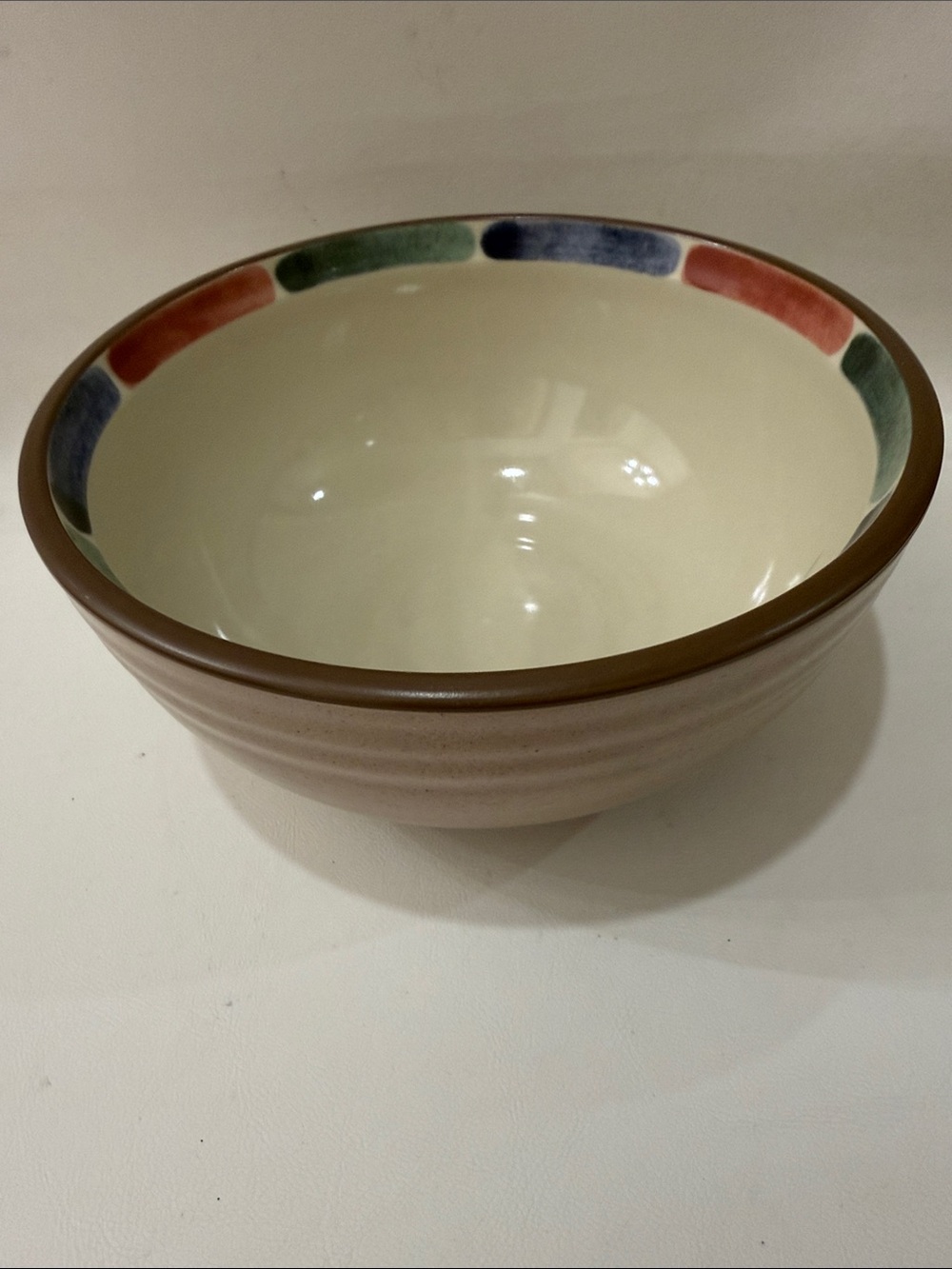 Noritake Stoneware Warm Sands 7 1/2 X 3 1/2 Cream Ceramic Bowl Blue Green Red